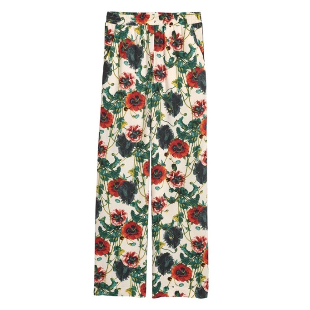 H&M Wide Pull-up Poppy Floral Viscose Pants. 10 NWT